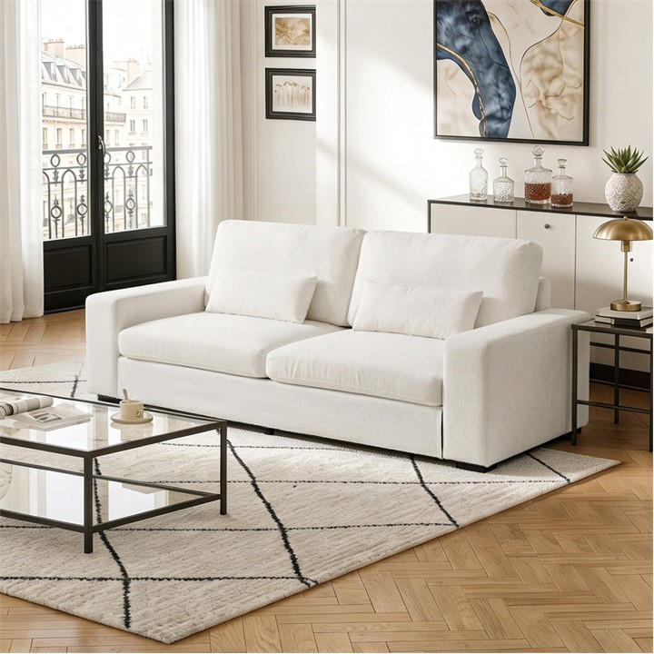 Kabinet Uk  Beige 2-Seater Chenille Upholstered Sofa With Pillows, Sports Direct