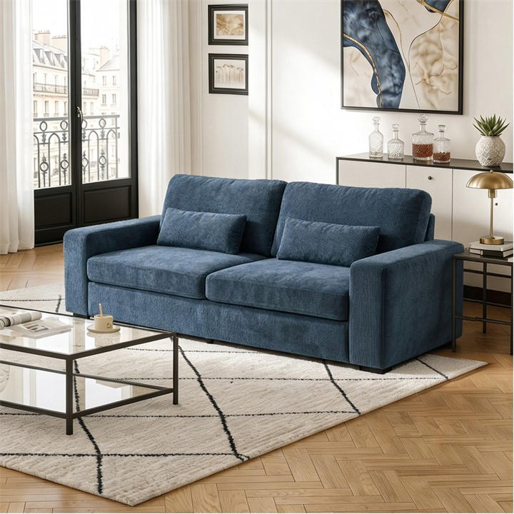Kabinet Uk  Blue 2-Seater Chenille Upholstered Sofa With Pillows, Sports Direct