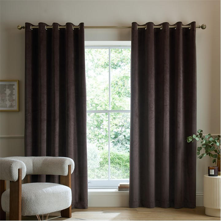 Catherine Lansfield  Brown Super Thermal Blackout Matt Velour Eyelet Curtains, Sports Direct