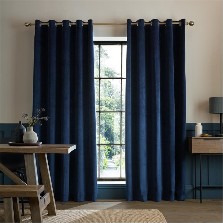 Catherine Lansfield  Blue Super Thermal Blackout Matt Velour Eyelet Curtains, Sports Direct