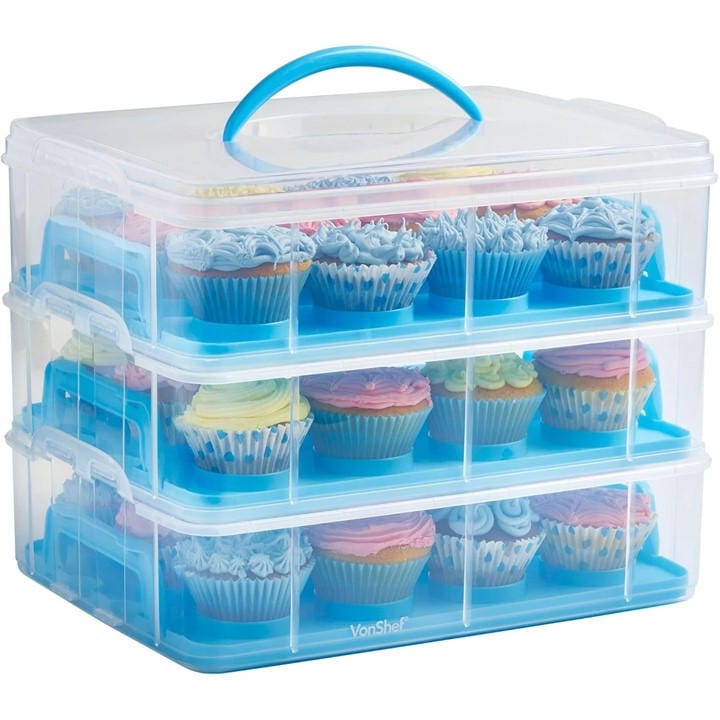Vonshef  Blue 36 Pcs Cupcake Carrier With Handle, Sports Direct