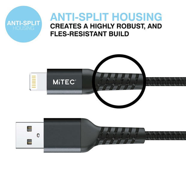 Merchandise - MiTEC - MITEC 1M MFI LIGHTNING BRAIDED CABLE BLACK