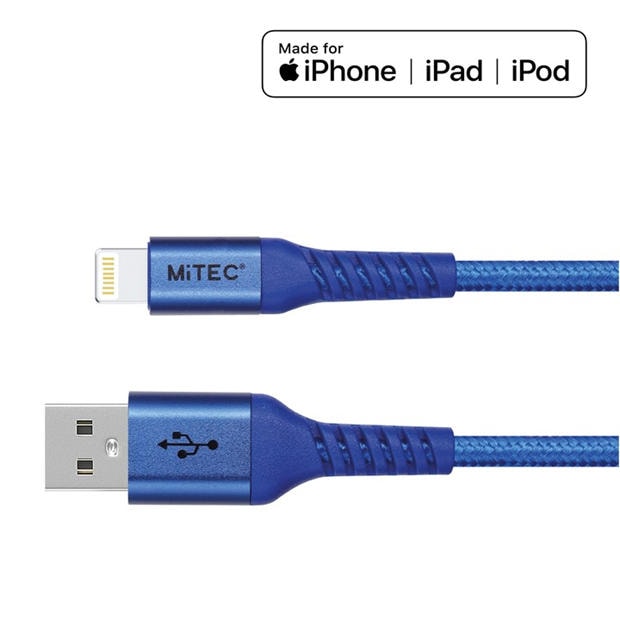 Phones - MiTEC - MITEC 1M MFI LIGHTNING BRAIDED CABLE BLUE