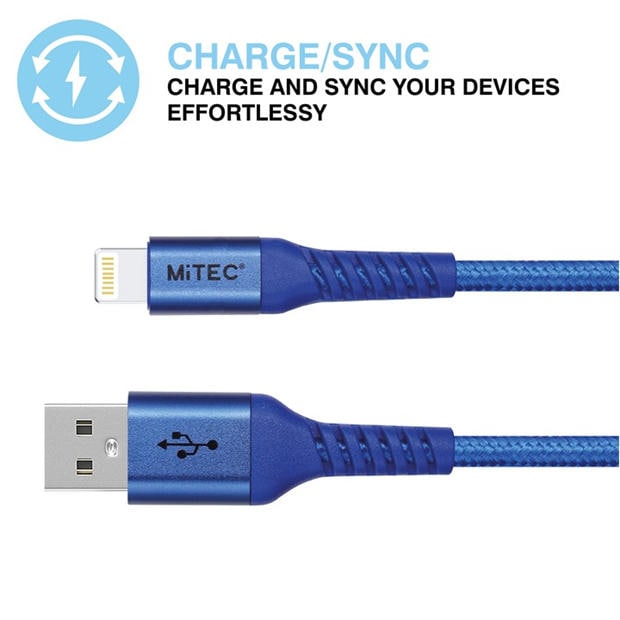 Phones - MiTEC - MITEC 1M MFI LIGHTNING BRAIDED CABLE BLUE