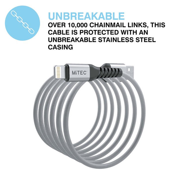 Merchandise - MiTEC - Unbreakable Lightning to USB-A - 1m Silver