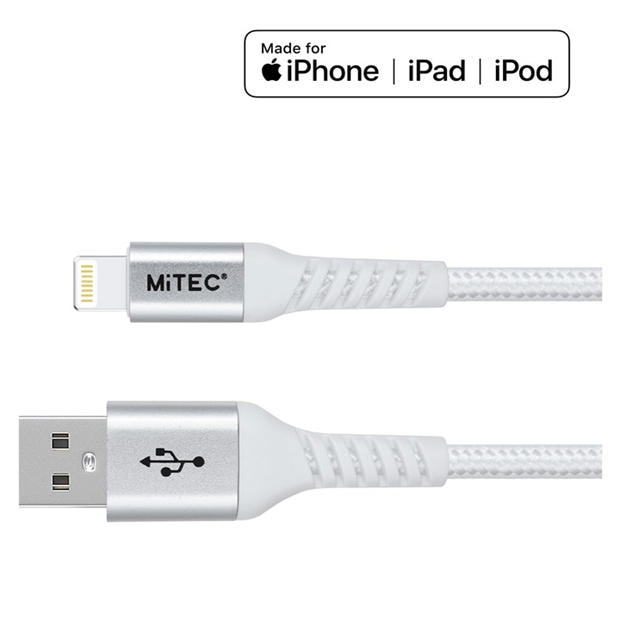 Merchandise - MiTEC - MITEC 1M MFI LIGHTNING BRAIDED CABLE SILVER