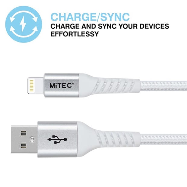 Merchandise - MiTEC - MITEC 1M MFI LIGHTNING BRAIDED CABLE SILVER