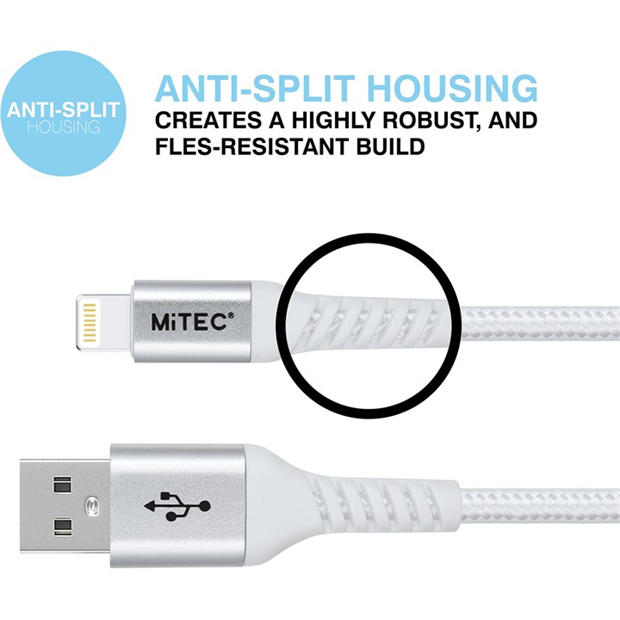 Merchandise - MiTEC - MITEC 1M MFI LIGHTNING BRAIDED CABLE SILVER