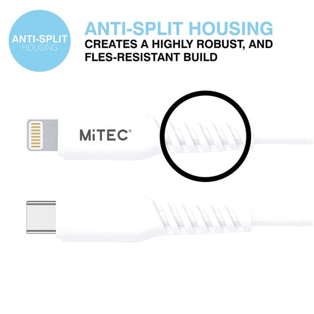 Merchandise - MiTEC - MITEC 1M USB-C TO MFI LIGHTNING CABLE WHITE