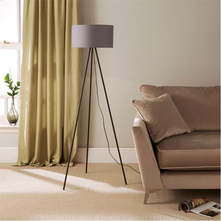 K Living  Grey Leena Minimalist Metal Tripod Floor Lamp, Sports Direct