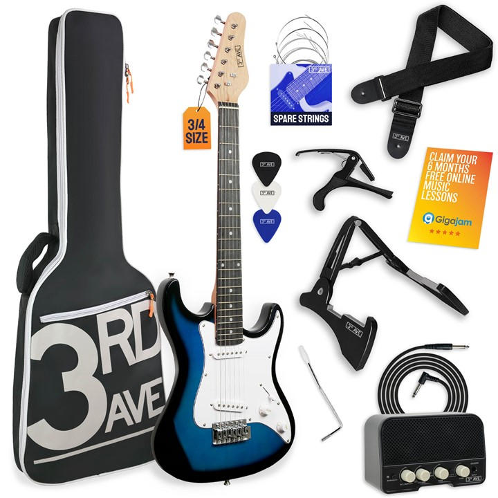 3Rd Avenue  Blue 3/4 Size Electric Guitar Pack in Size 60cm, Sports Direct