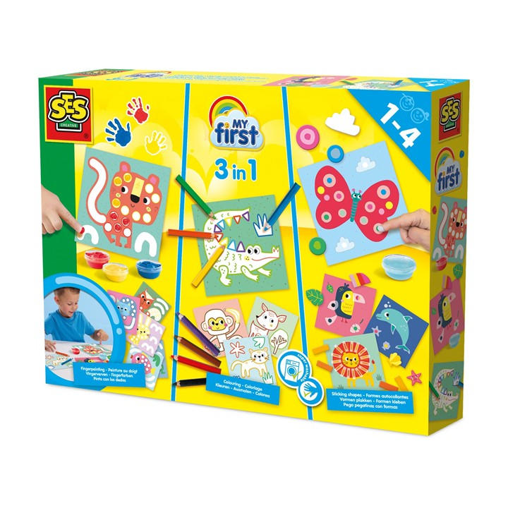 Ses Creative Unisex Kids Multi My First - 3 In 1 Fingerpainting Colouring And St