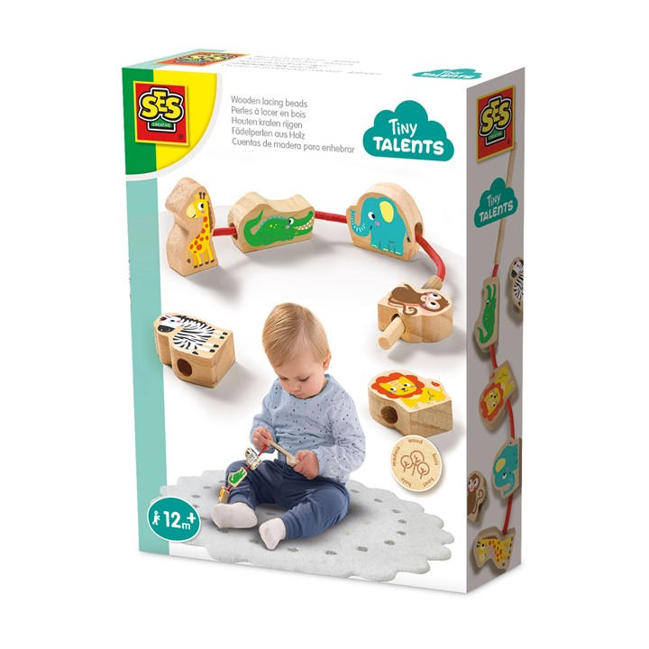 Ses Creative Unisex Kids Multi Wooden Lacing Beads - Animals