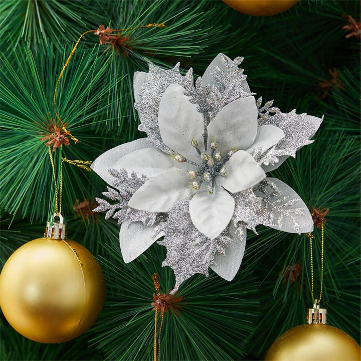 Life Ideas  Silver 24Pcs Artificial Poinsettia Flowers Set, Sports Direct