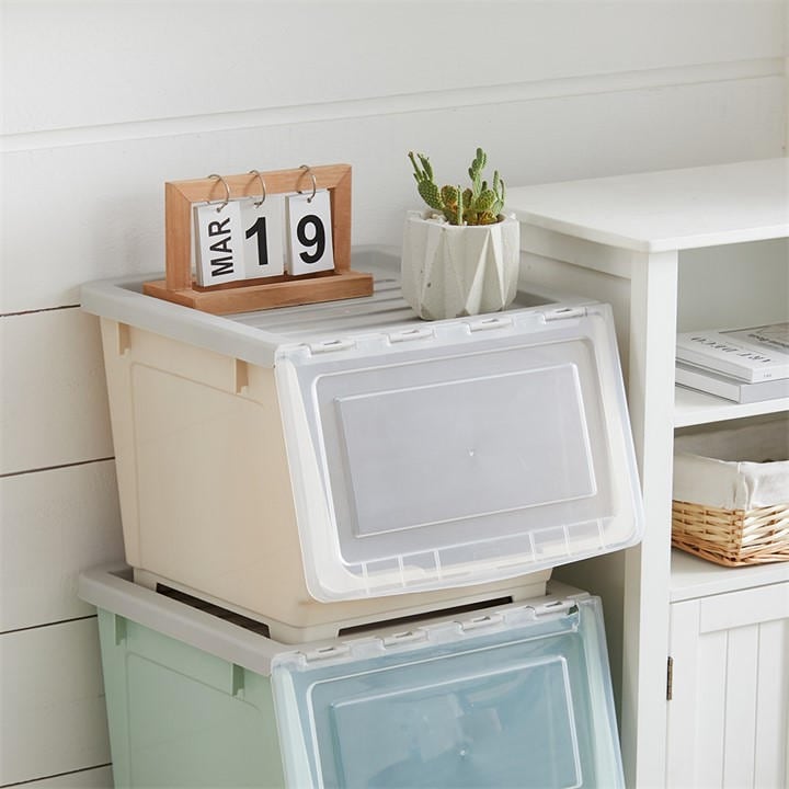 Life Ideas  Beige Stackable Plastic Storage Box With Lid And Wheels, Sports Direct