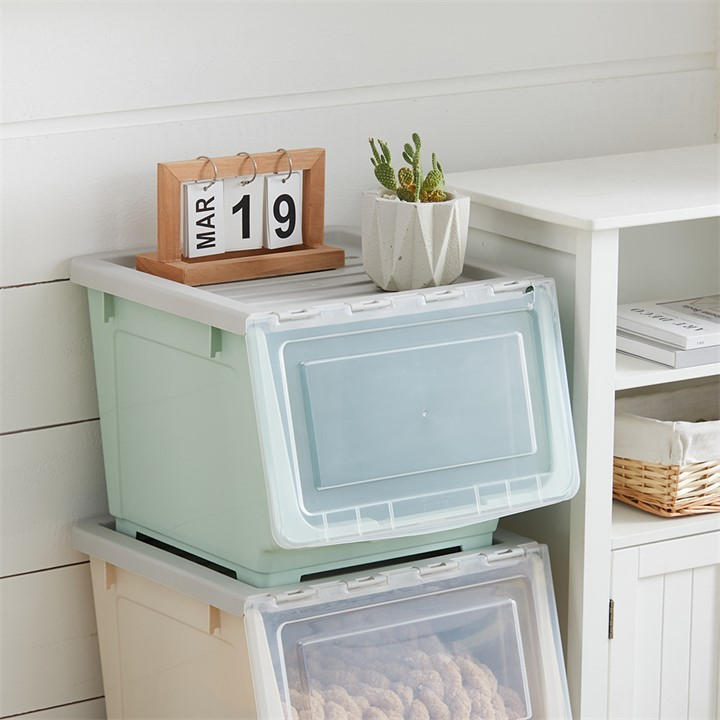Life Ideas  Green Stackable Plastic Storage Box With Lid And Wheels, Sports Direct