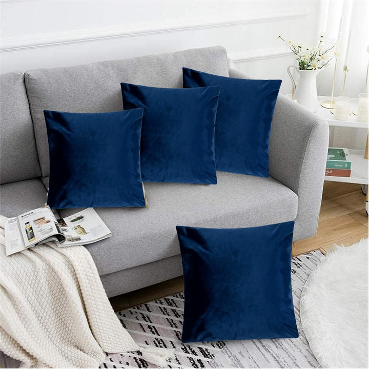 Alan Symonds  Blue Plain Velvet Cushion Set Of 4 in Size 45x45cm, Sports Direct
