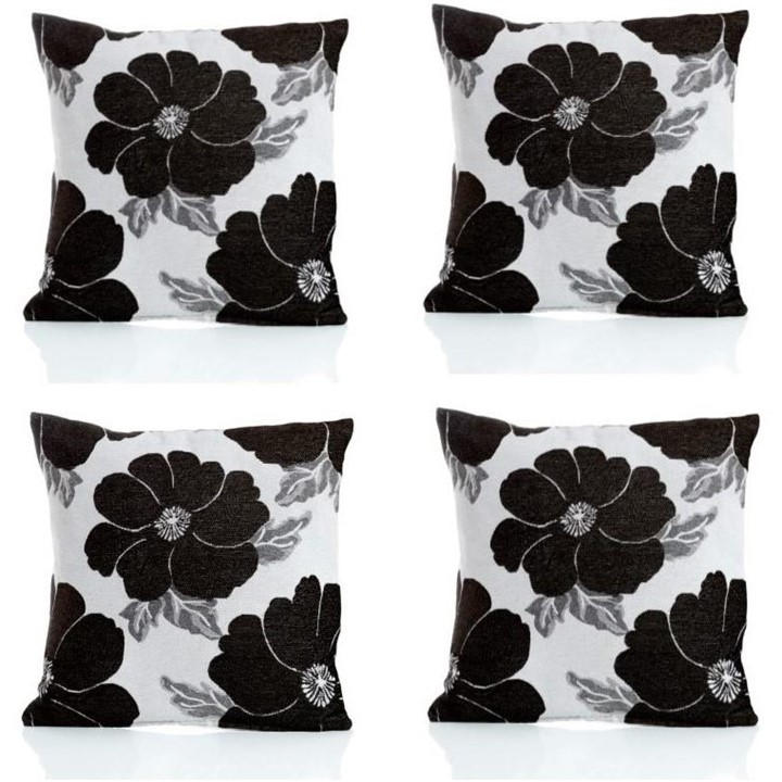 Alan Symonds  Black Poppy Chenille Cushion Set Of 4 in Size 45x45cm, Sports Direct