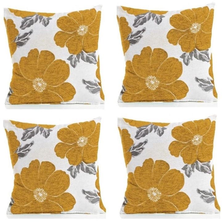 Alan Symonds  Yellow Poppy Chenille Cushion Set Of 4 in Size 45x45cm, Sports Direct