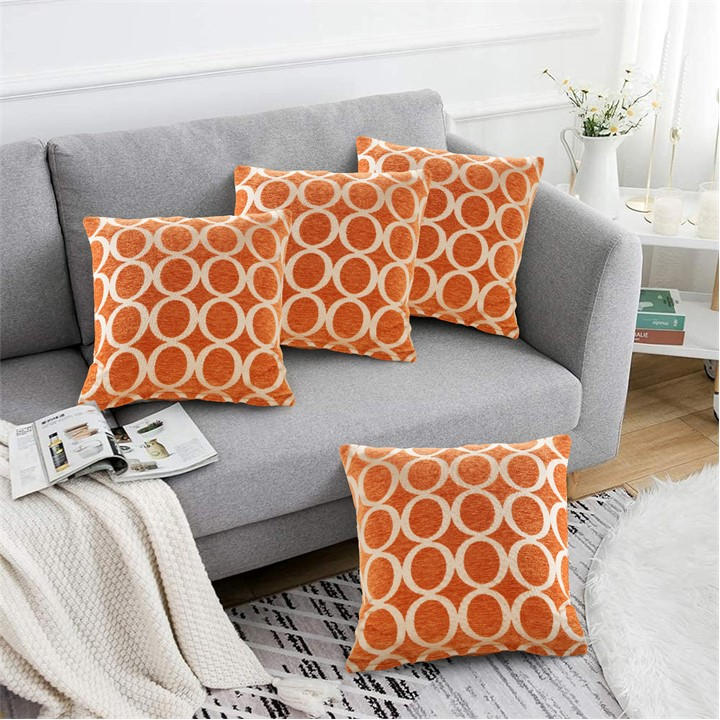 Alan Symonds  Orange Geometric O Chenille Cushion Set Of 4 in Size 45x45cm, Sports Direct