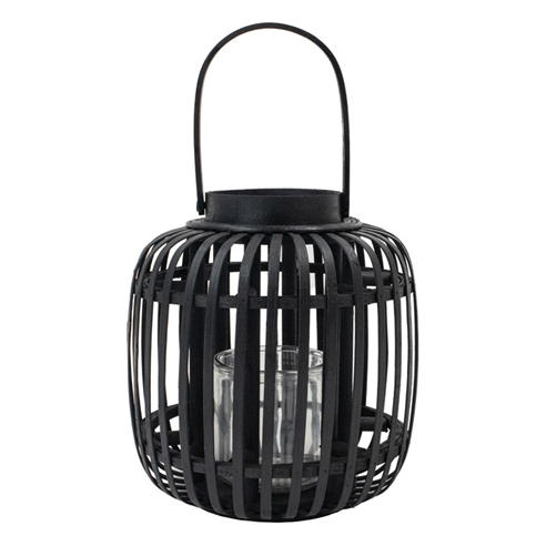 JVL - Luna Natural Bamboo Lantern With Handle - Blac