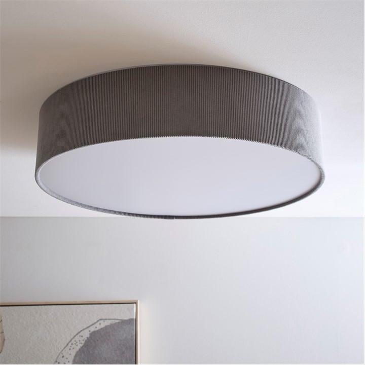 K Living  Grey Crete 45Cm 3 Light Velvet Drum Shade, Sports Direct
