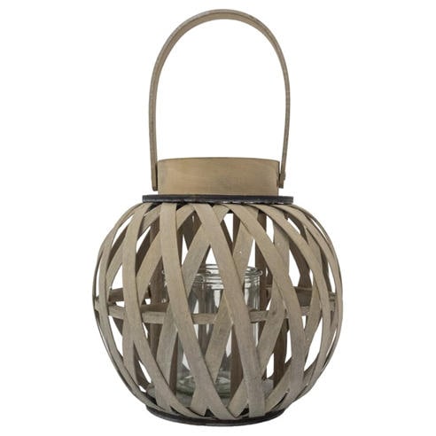 JVL - Luna Natural Round Wood Lantern With Handle -