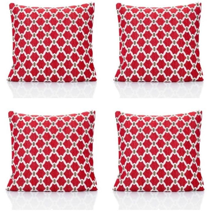 Alan Symonds  Red Berkeley Geometric Chenille Cushion Set Of 4 in Size 45x45cm, Sports Direct