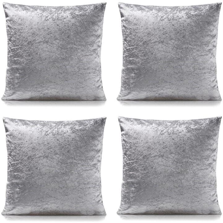 Alan Symonds  Silver Plain Crushed Velvet Cushion Set Of 4 in Size 45x45cm, Sports Direct