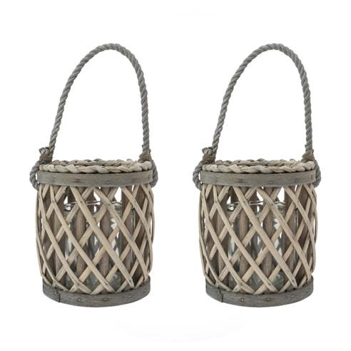 JVL - Luna Natural Willow Wood Lantern With Braided