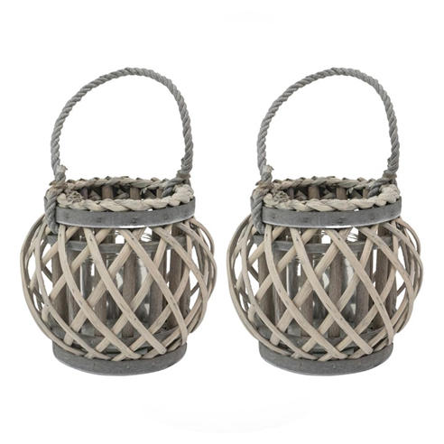 JVL - Luna Natural Round Willow Wood Lantern With Br