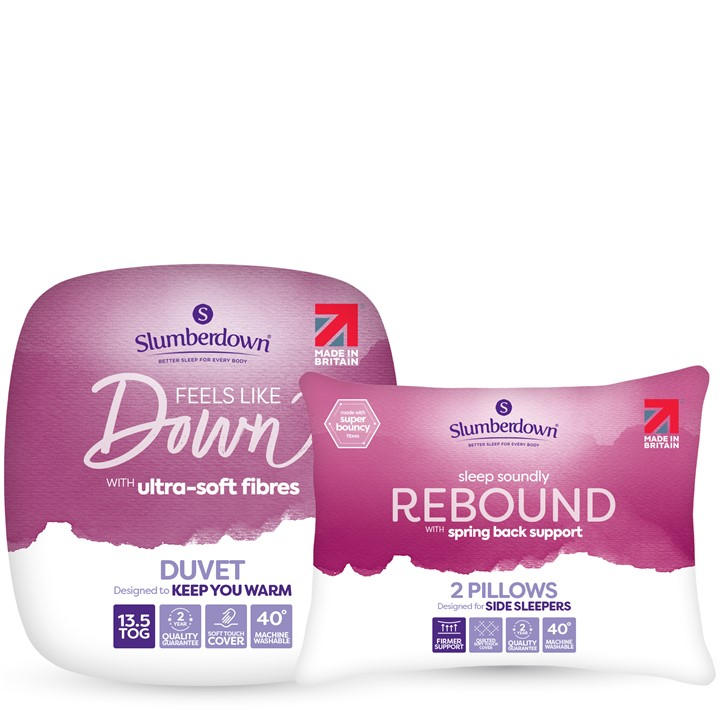 Slumberdown  White Feels Like Down 13.5 Tog Duvet 2 Rebound Pillows in Size King, Sports Direct