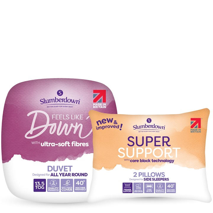 Slumberdown  White Feels Like Down Duvet 2 Super Support Pillows in Size King, Sports Direct