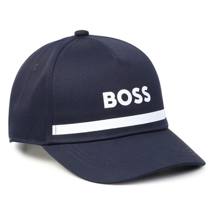 Boss Boys Blue Kids Logo Print Cap, Customisable Fit in Size Junior, Sports Direct