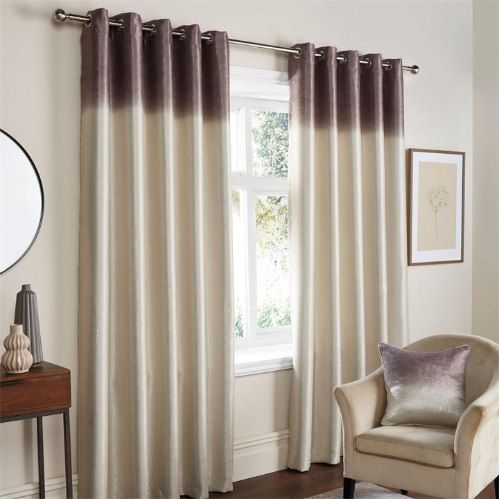 Fusion  Brown Strata Dim Out Self Lined Eyelet Curtains in Size L, Sports Direct