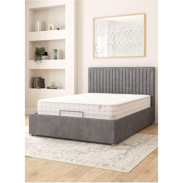 Aspire  Grey Grant Adjustable Bed & Mattress Plush Velvet Fabr in Size Superking, Sports Direct