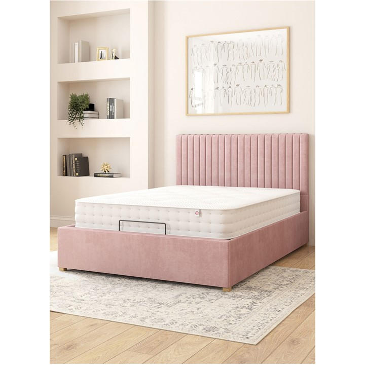 Aspire  Pink Grant Adjustable Bed & Mattress Plush Velvet Fabr in Size Superking, Sports Direct