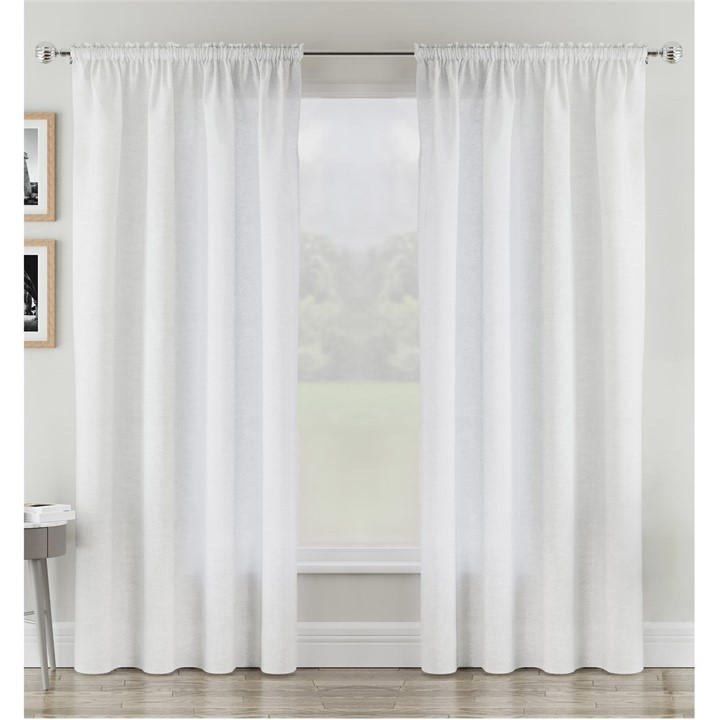 Tyrone Textiles  White Rhodes Linen-Look Sheer Voile Panels - Pair in Size 140x122cm, Sports Direct