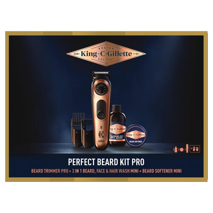 Gillette Men's Brown King C. Beard Trimmer Pro Gift Set, Sports Direct