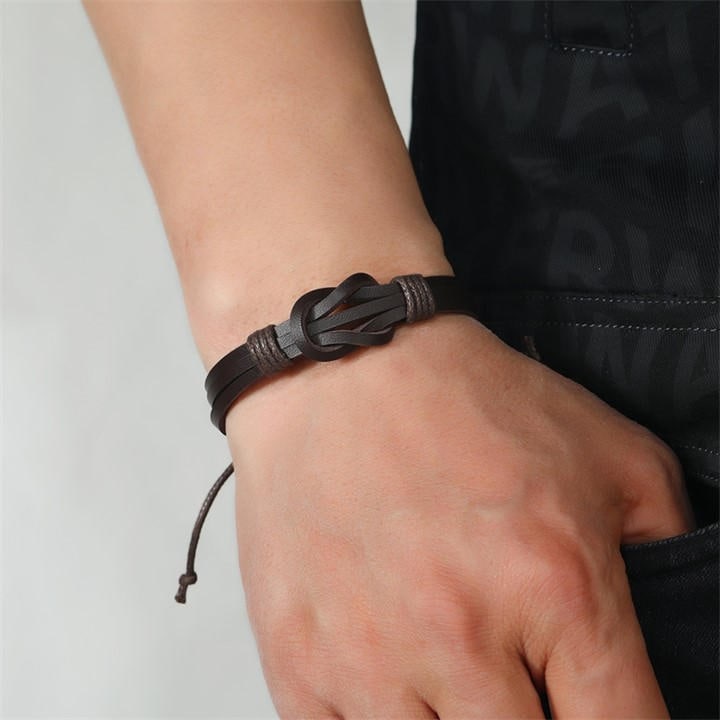 Aye Do Gifts Men's Black Leather Retro Knot Bracelet, Sports Direct