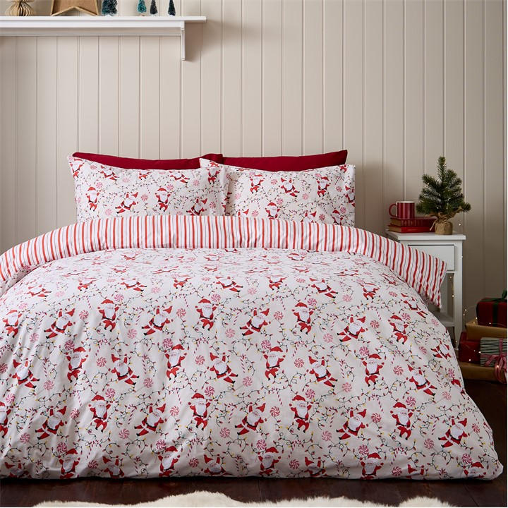 Catherine Lansfield Christmas Santas Reversible Duvet Cover Set Red Double - Image 6