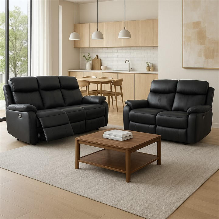 Aspire Black Kingsmere 3 + 2 Power Recliner Sofa Set, Sports Direct