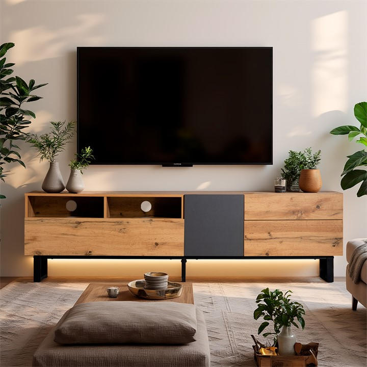 Urban Meuble  Beige Modern Tv Console + Natural Wood, Sports Direct