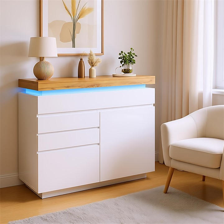 Urban Meuble  White Modern Sideboard With Led Light Accent, Sports Direct