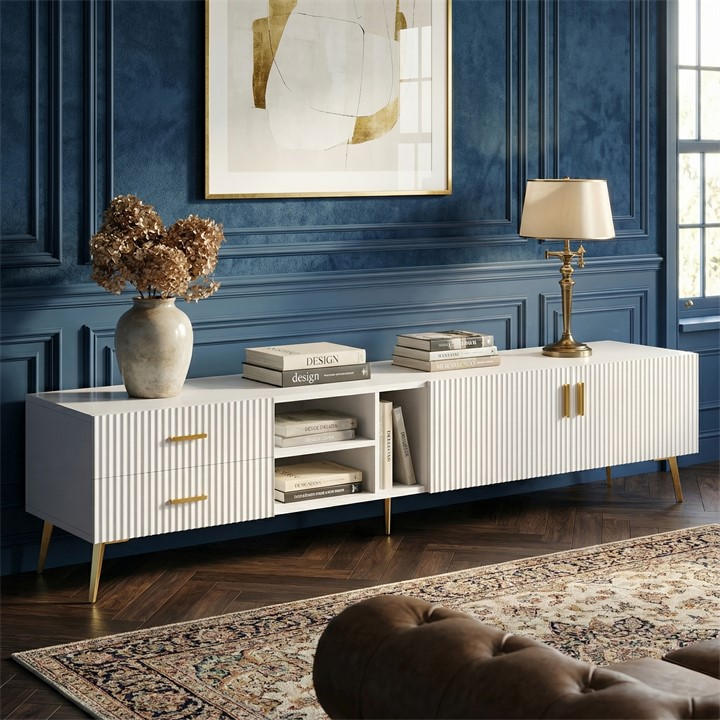Urban Meuble  White Elegant Tv Stand Modern Style Ample Storage, Sports Direct