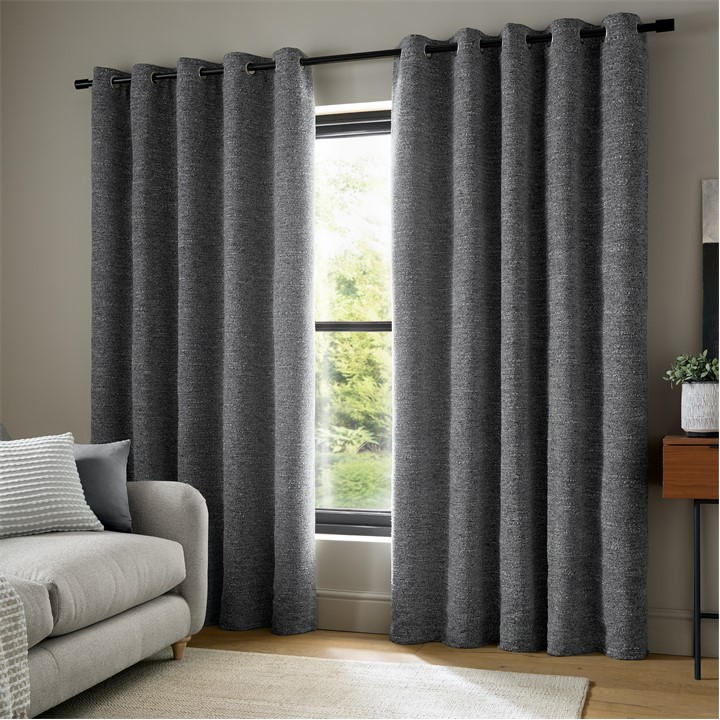 Catherine Lansfield  Grey Chunky Boucle Lined Eyelet Curtains, Sports Direct