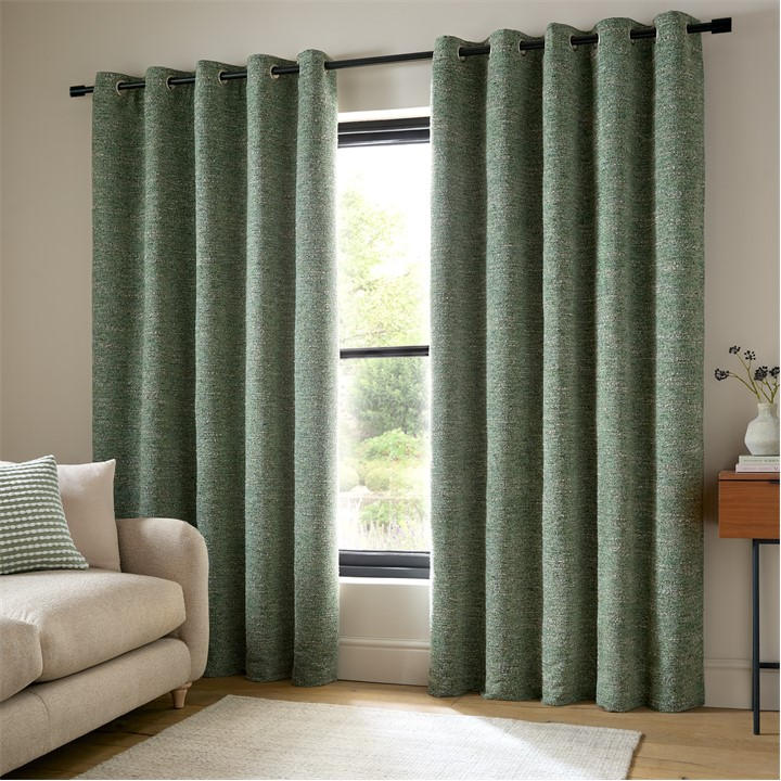 Catherine Lansfield  Green Chunky Boucle Lined Eyelet Curtains in Size 45x54, Sports Direct