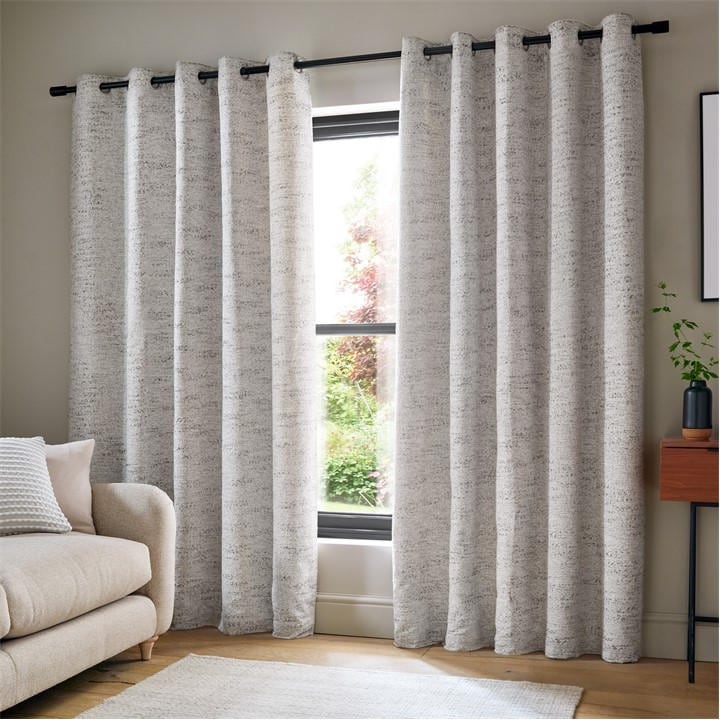 Catherine Lansfield  Cream Chunky Boucle Lined Eyelet Curtains in Size L, Sports Direct