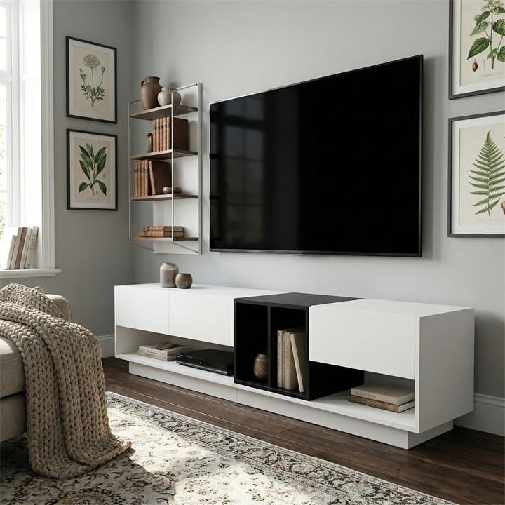 Urban Meuble  White Modern Tv Stand Contemporary Design, Sports Direct