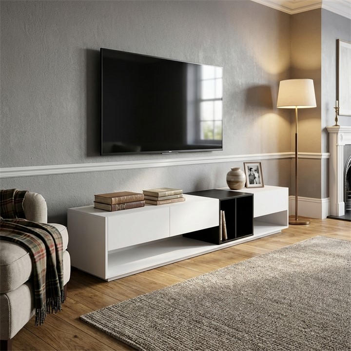 Urban Meuble  White Sleek Tv Stand Style Modern Homes, Sports Direct